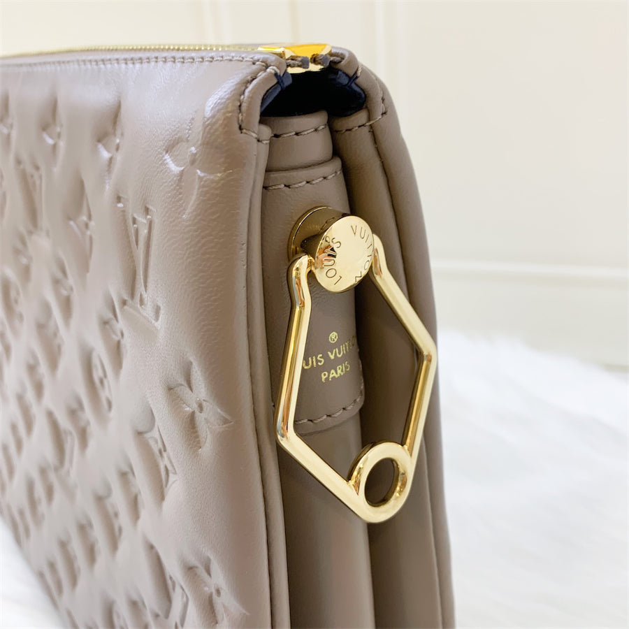 LV Coussin MM in Taupe Monogram-Embossed Puffy Lambskin GHW