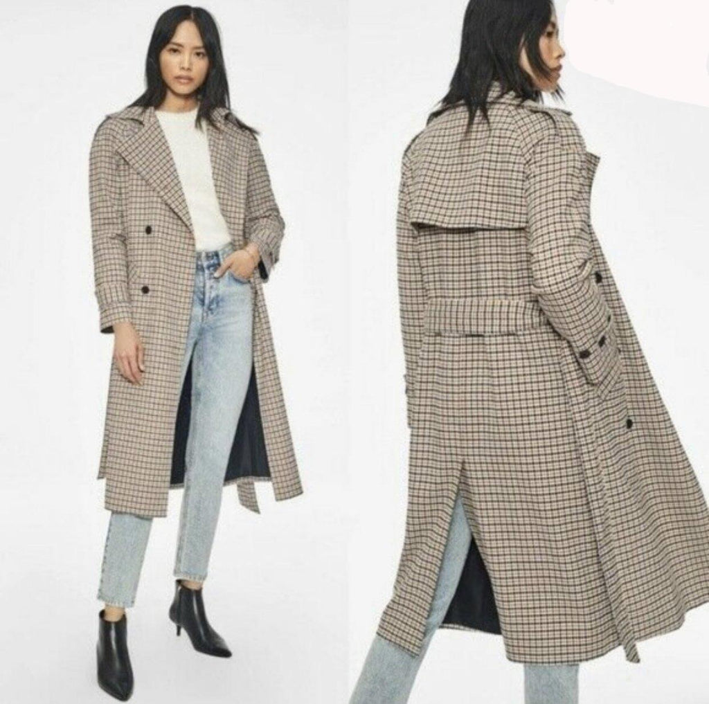 MUSTARD PLAID LONDON TRENCH COAT - SIZE MEDIUM