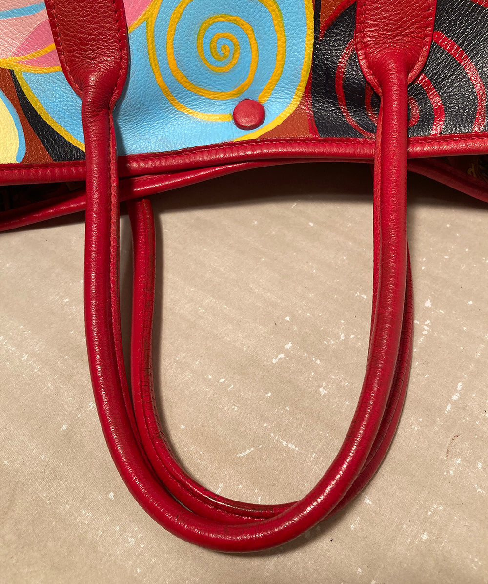 Hermes Red Leather Hand Painted Garden Party 30