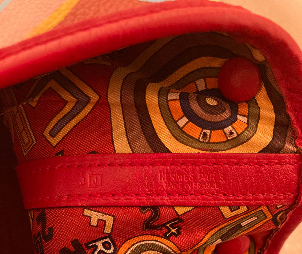 Hermes Red Leather Hand Painted Garden Party 30