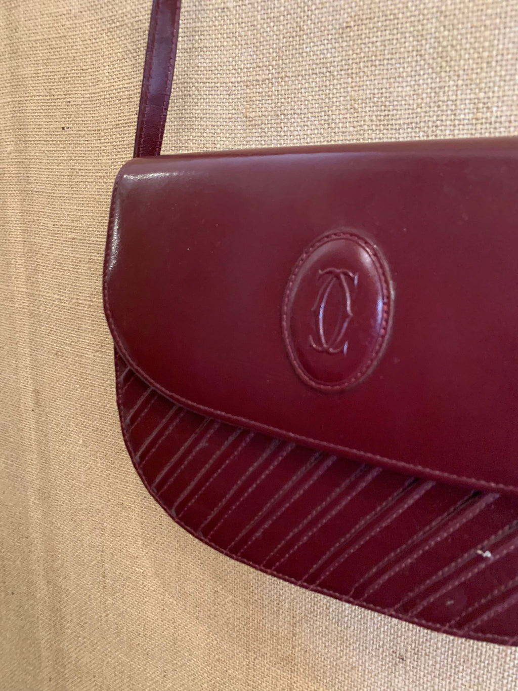 Vintage Cartier Cross Body Burgundy Leather Bag