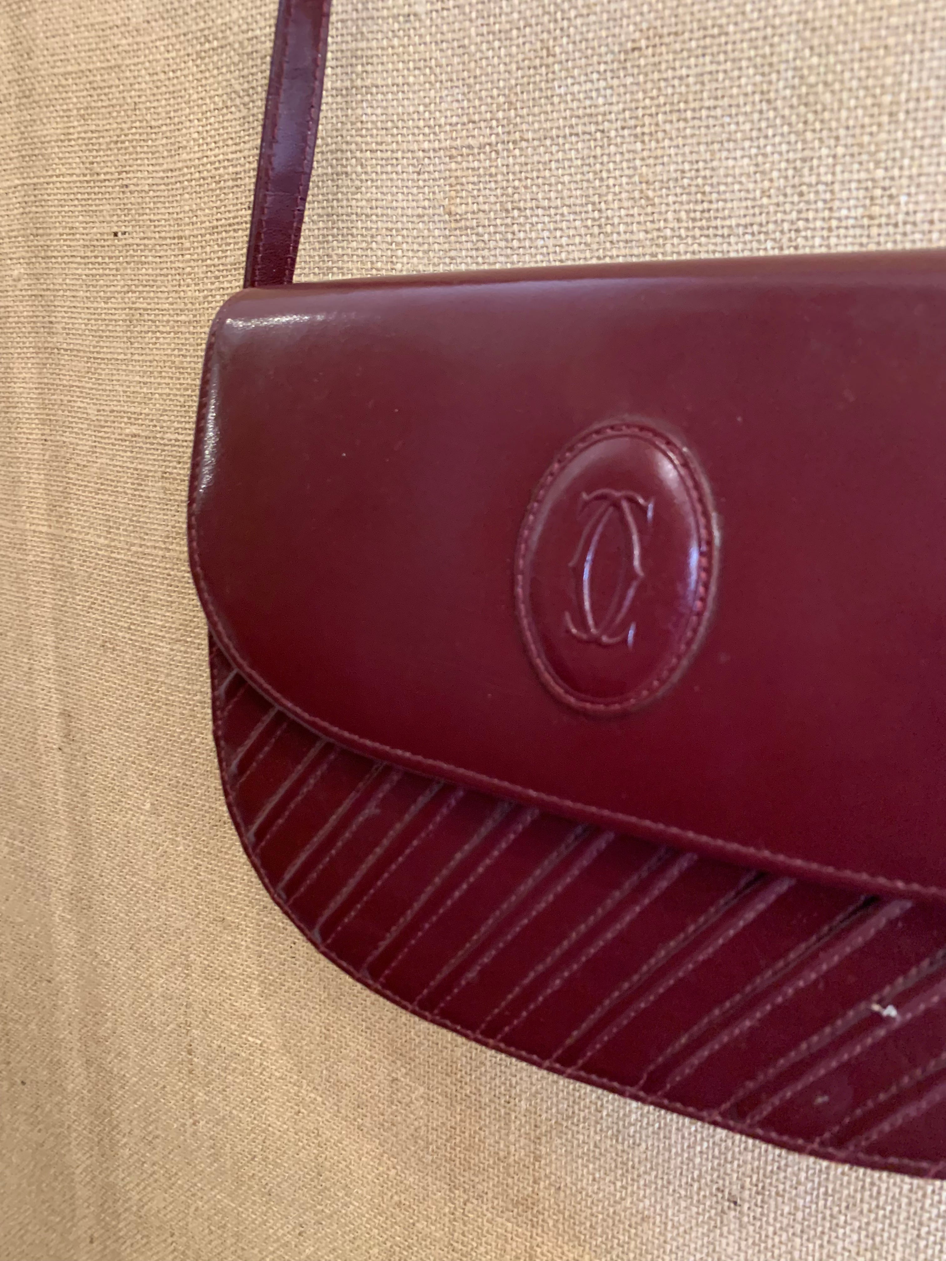 Vintage Cartier Cross Body Burgundy Leather Bag