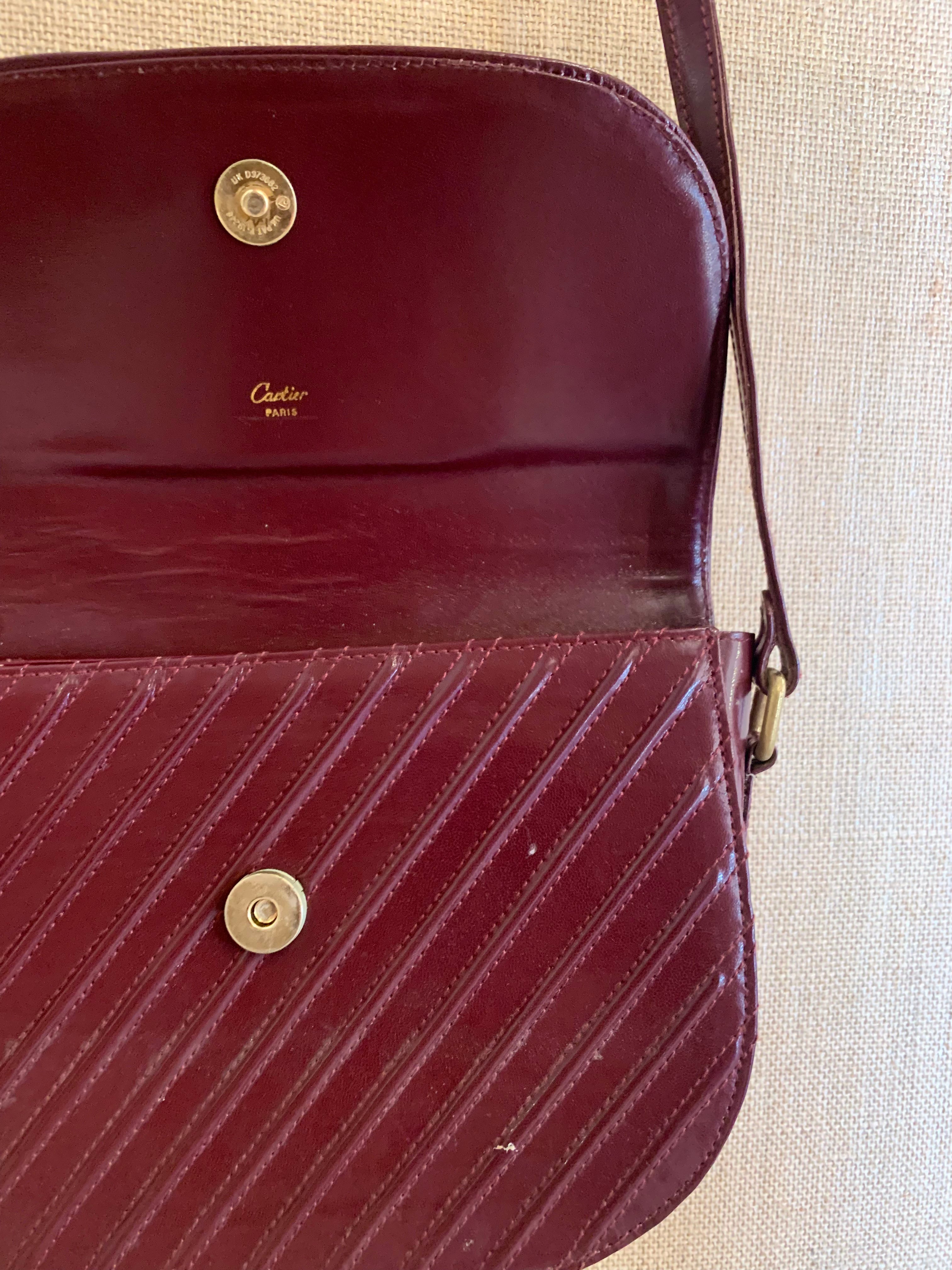 Vintage Cartier Cross Body Burgundy Leather Bag