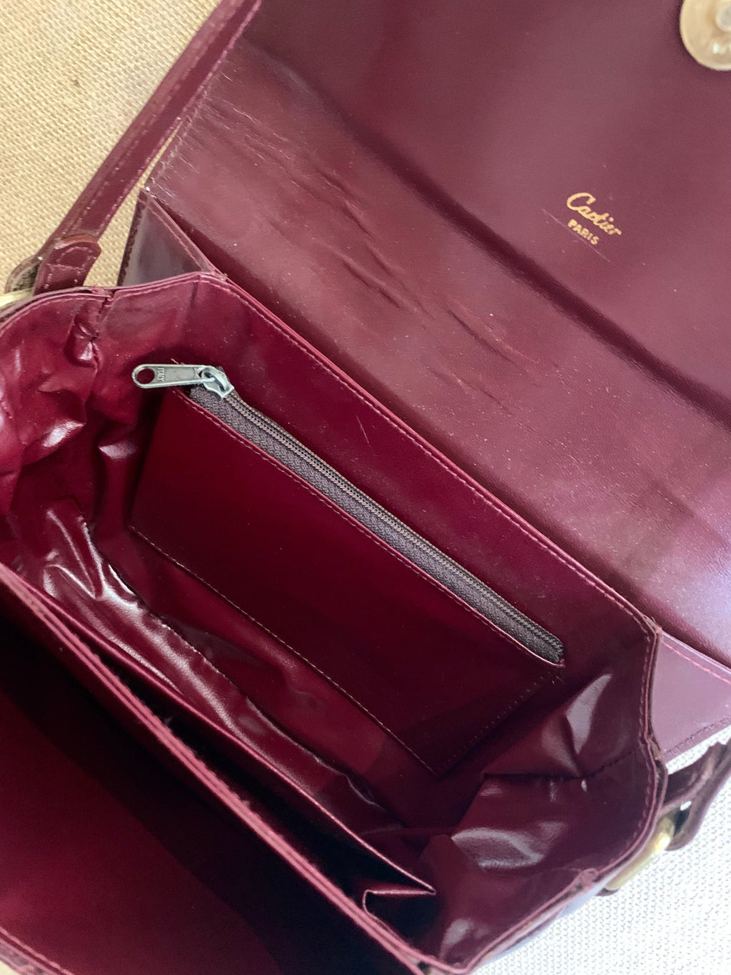 Vintage Cartier Cross Body Burgundy Leather Bag