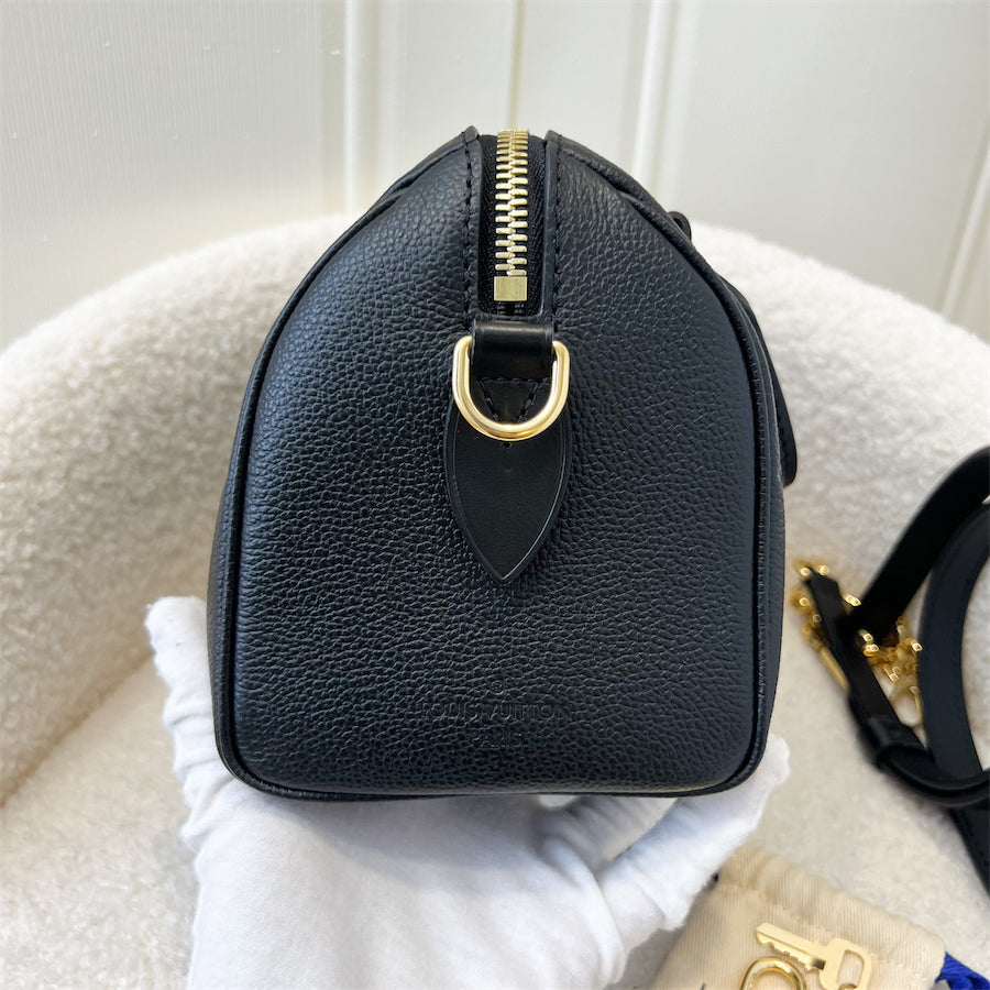 LV Speedy Bandouliere 20 in Black Monogram Empreinte Leather with Gold/Black Strap