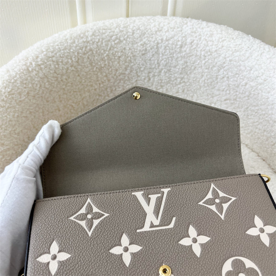 LV Félicie Pochette in Tourterelle (Grey) and Creme Monogram Empreinte Leather and GHW