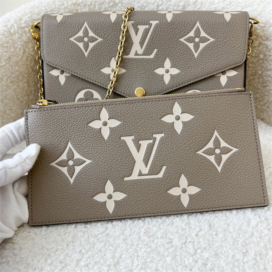 LV Félicie Pochette in Tourterelle (Grey) and Creme Monogram Empreinte Leather and GHW