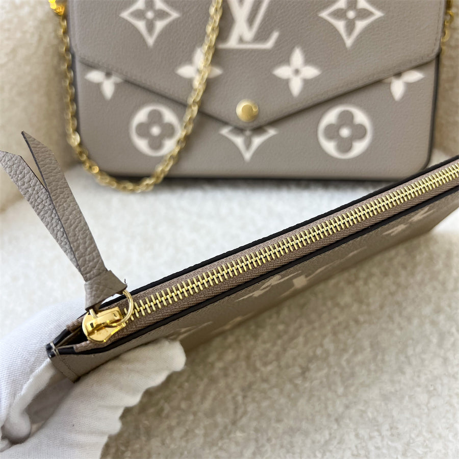 LV Félicie Pochette in Tourterelle (Grey) and Creme Monogram Empreinte Leather and GHW