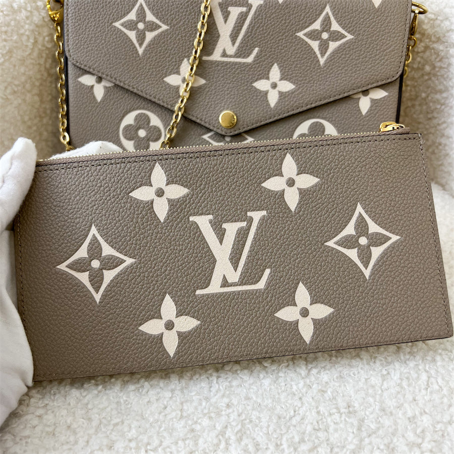 LV Félicie Pochette in Tourterelle (Grey) and Creme Monogram Empreinte Leather and GHW
