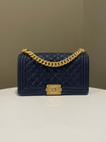 Chanel Quilted Boy Old Medium Navy Caviar