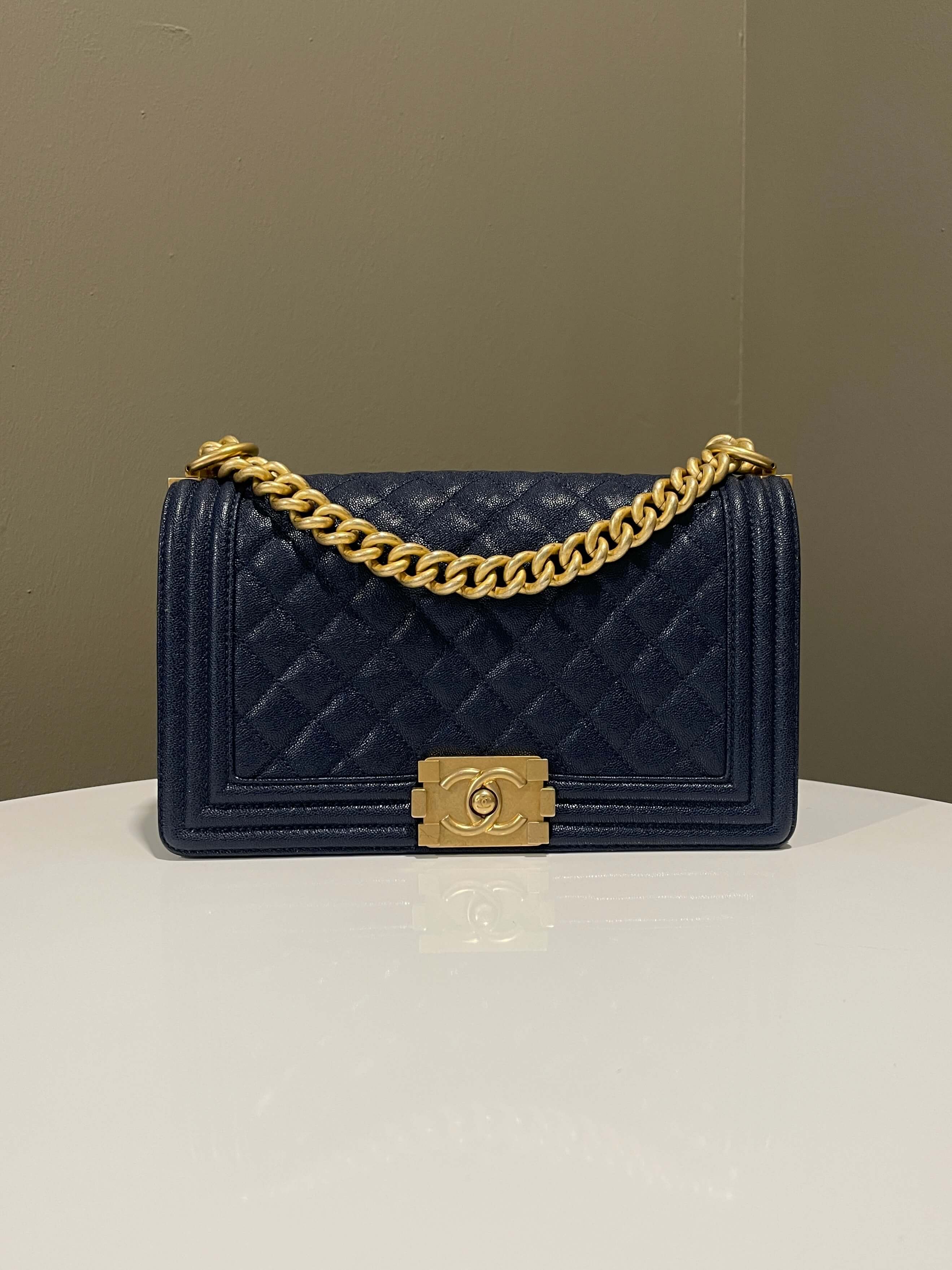 Chanel Quilted Boy Old Medium Navy Caviar
