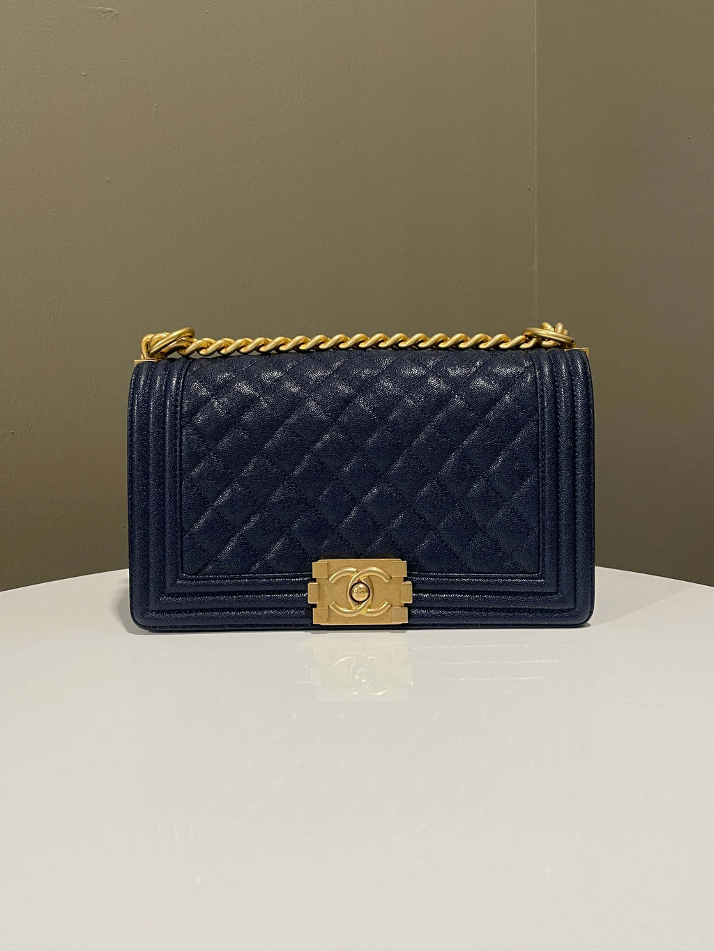 Chanel Quilted Boy Old Medium Navy Caviar