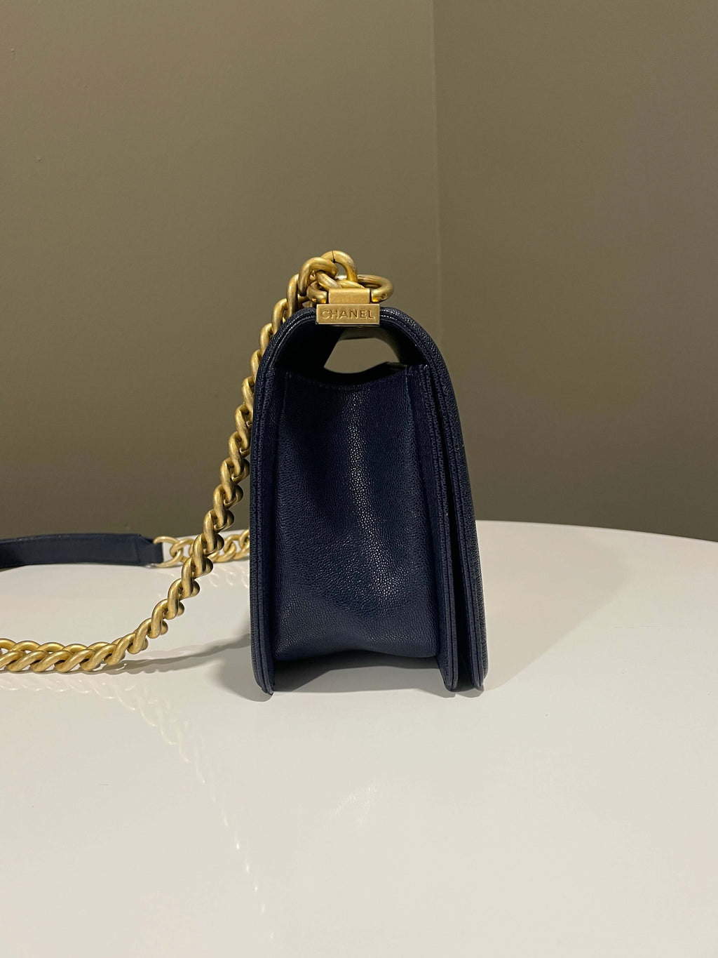 Chanel Quilted Boy Old Medium Navy Caviar