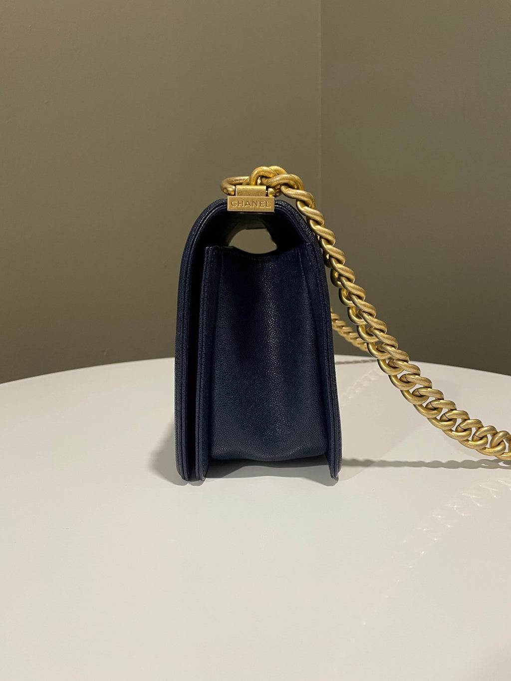 Chanel Quilted Boy Old Medium Navy Caviar