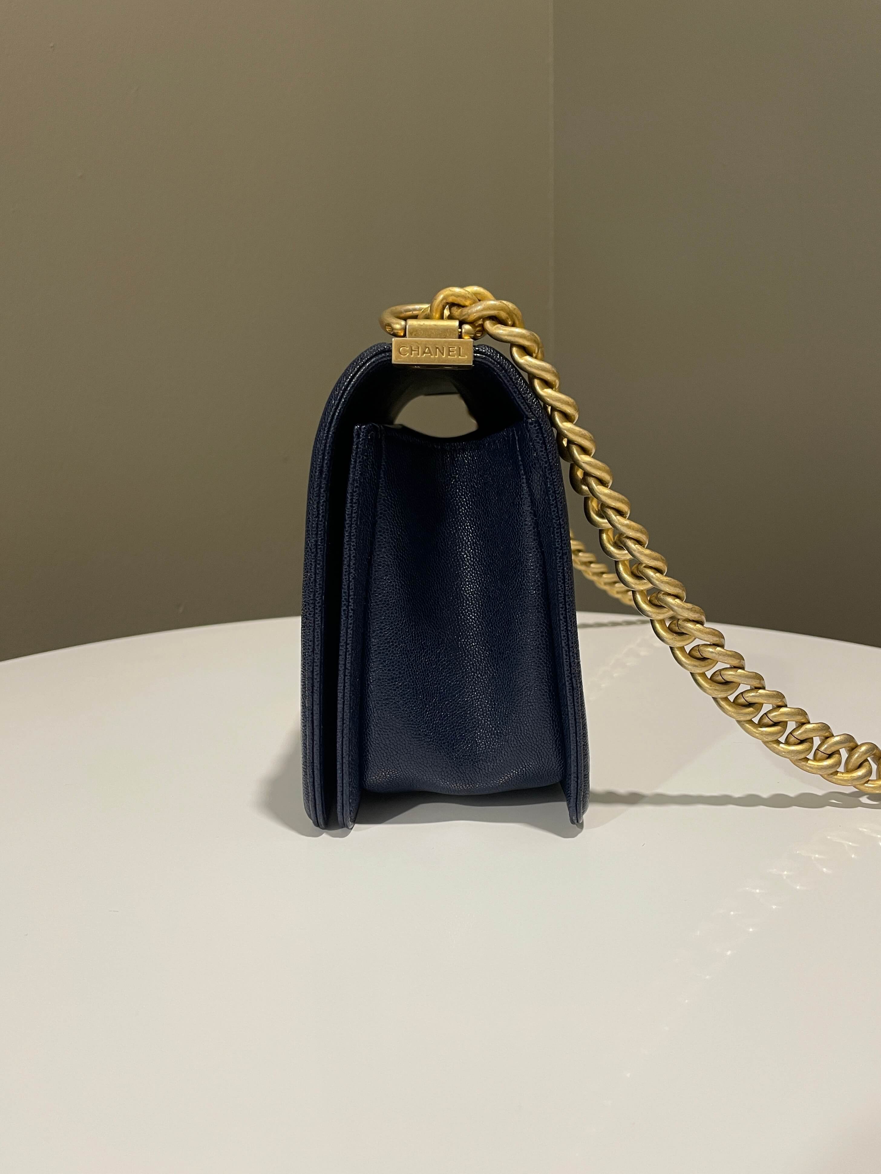 Chanel Quilted Boy Old Medium Navy Caviar