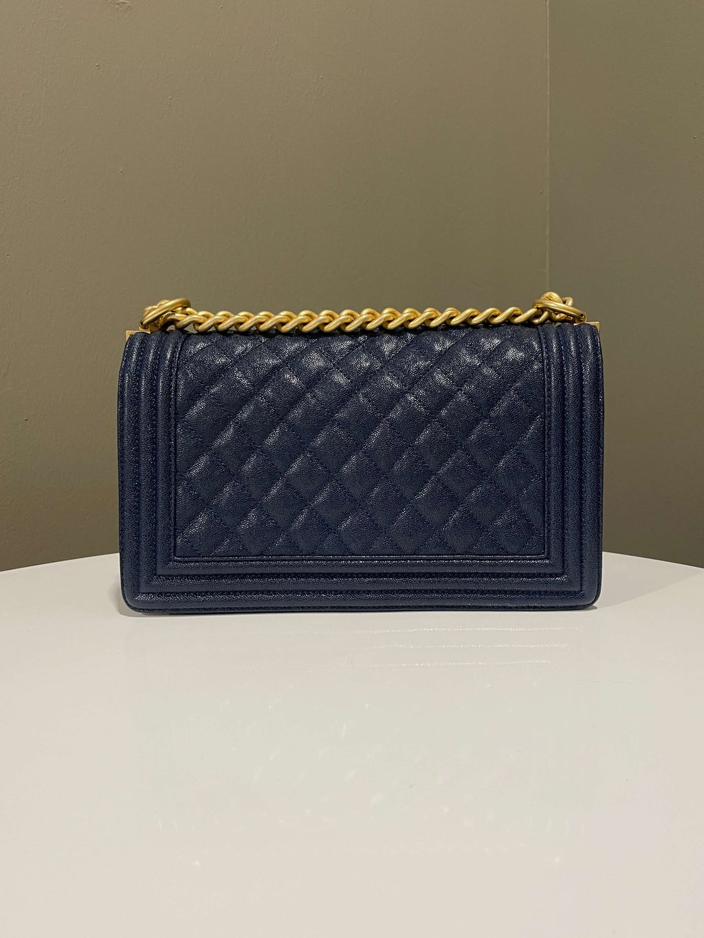 Chanel Quilted Boy Old Medium Navy Caviar