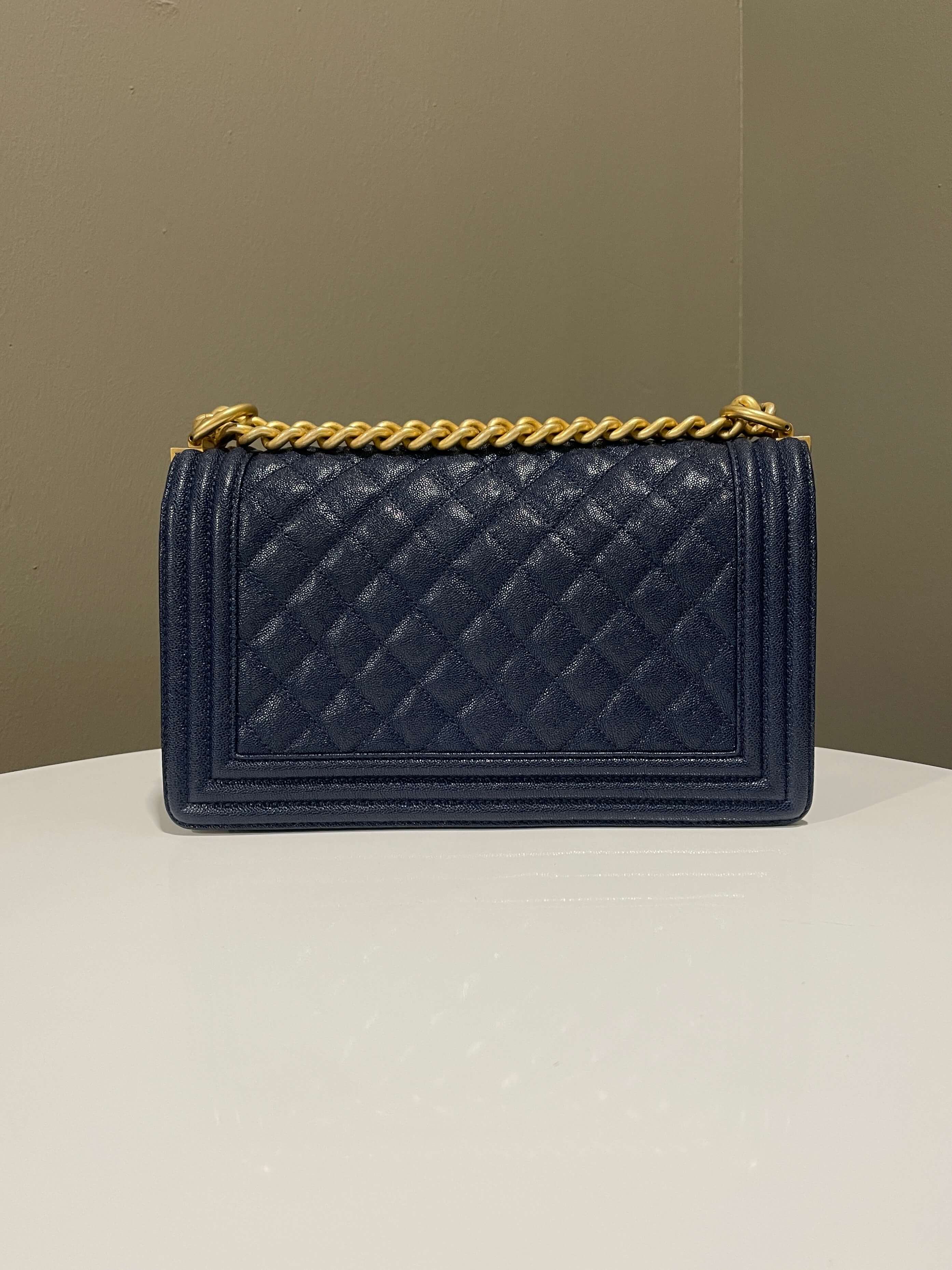 Chanel Quilted Boy Old Medium Navy Caviar