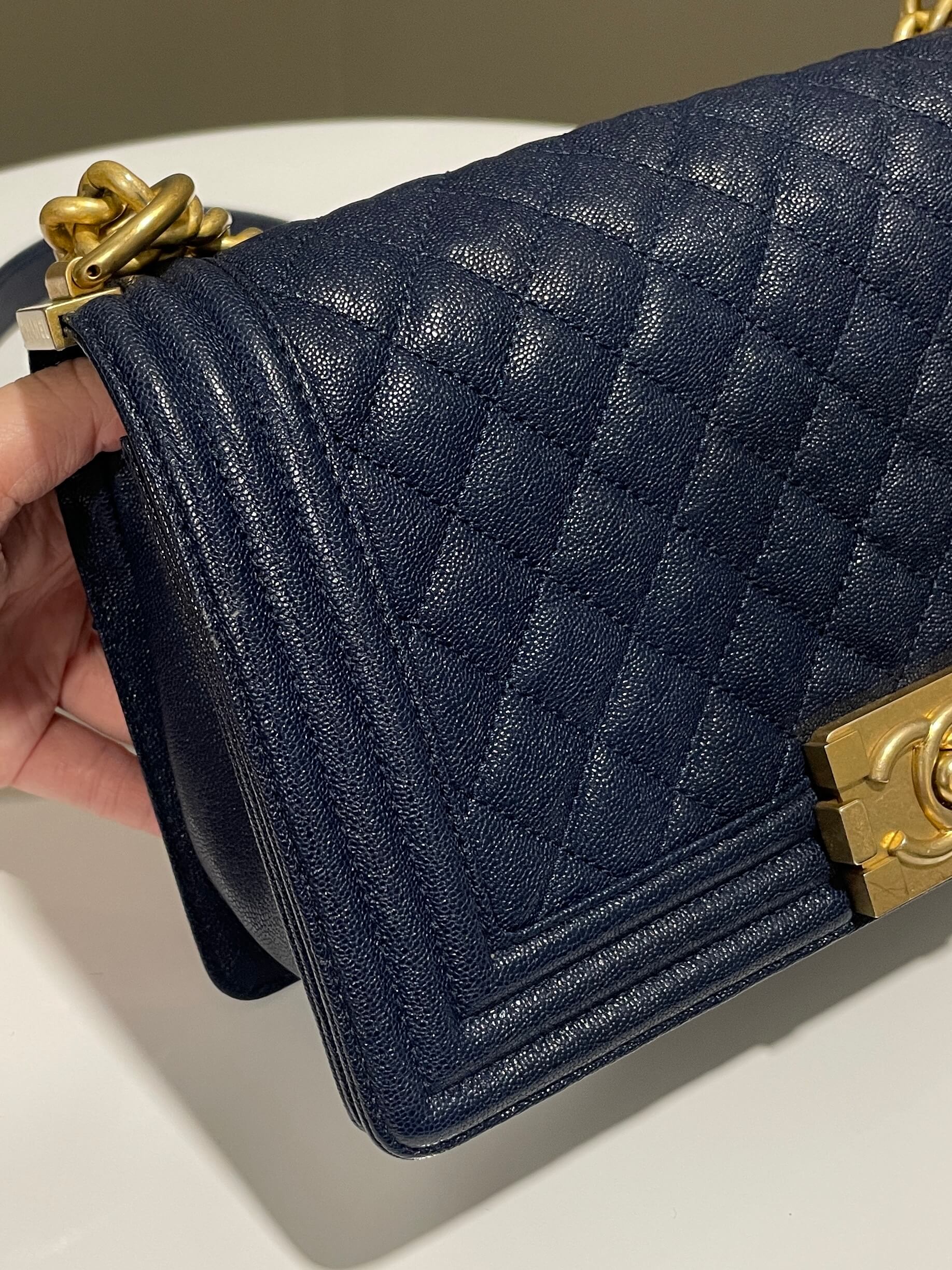 Chanel Quilted Boy Old Medium Navy Caviar
