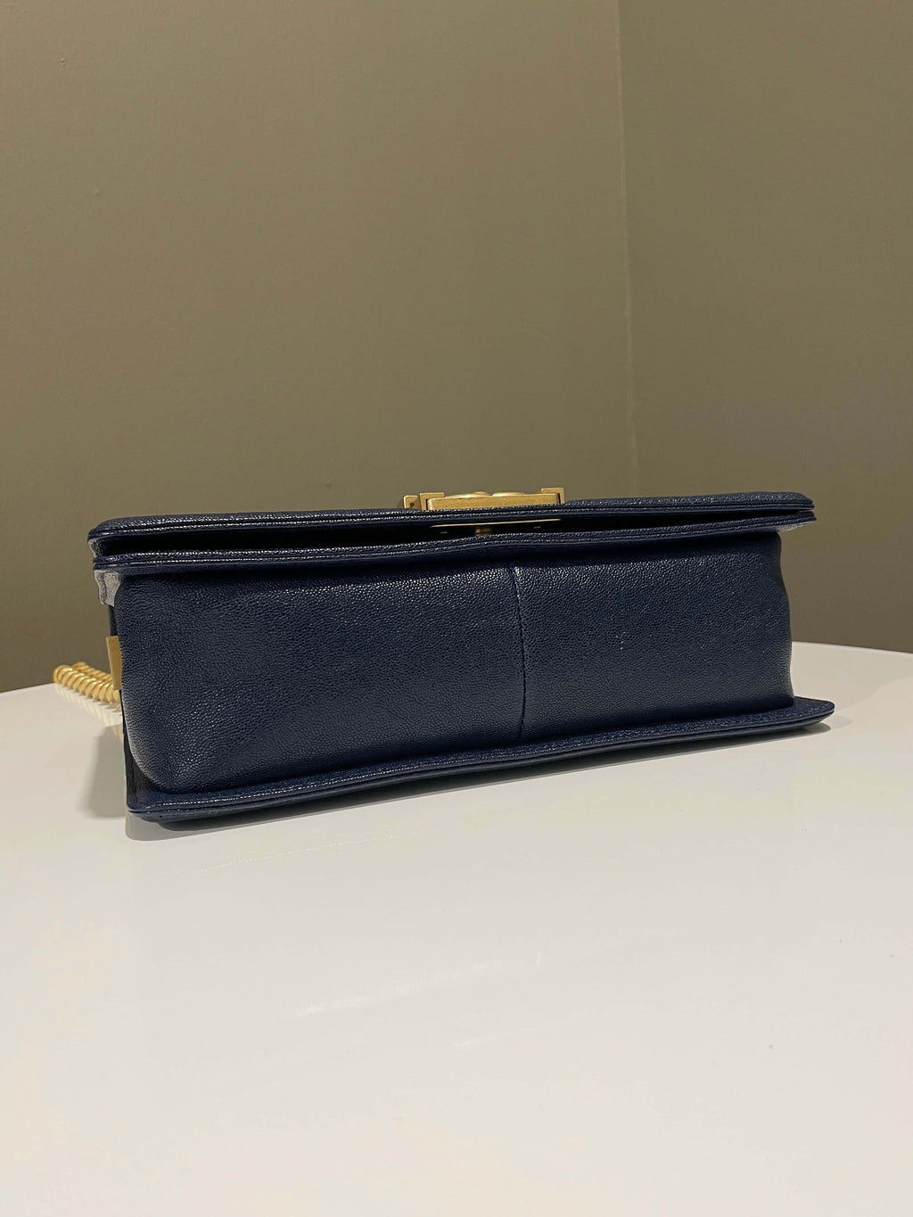 Chanel Quilted Boy Old Medium Navy Caviar