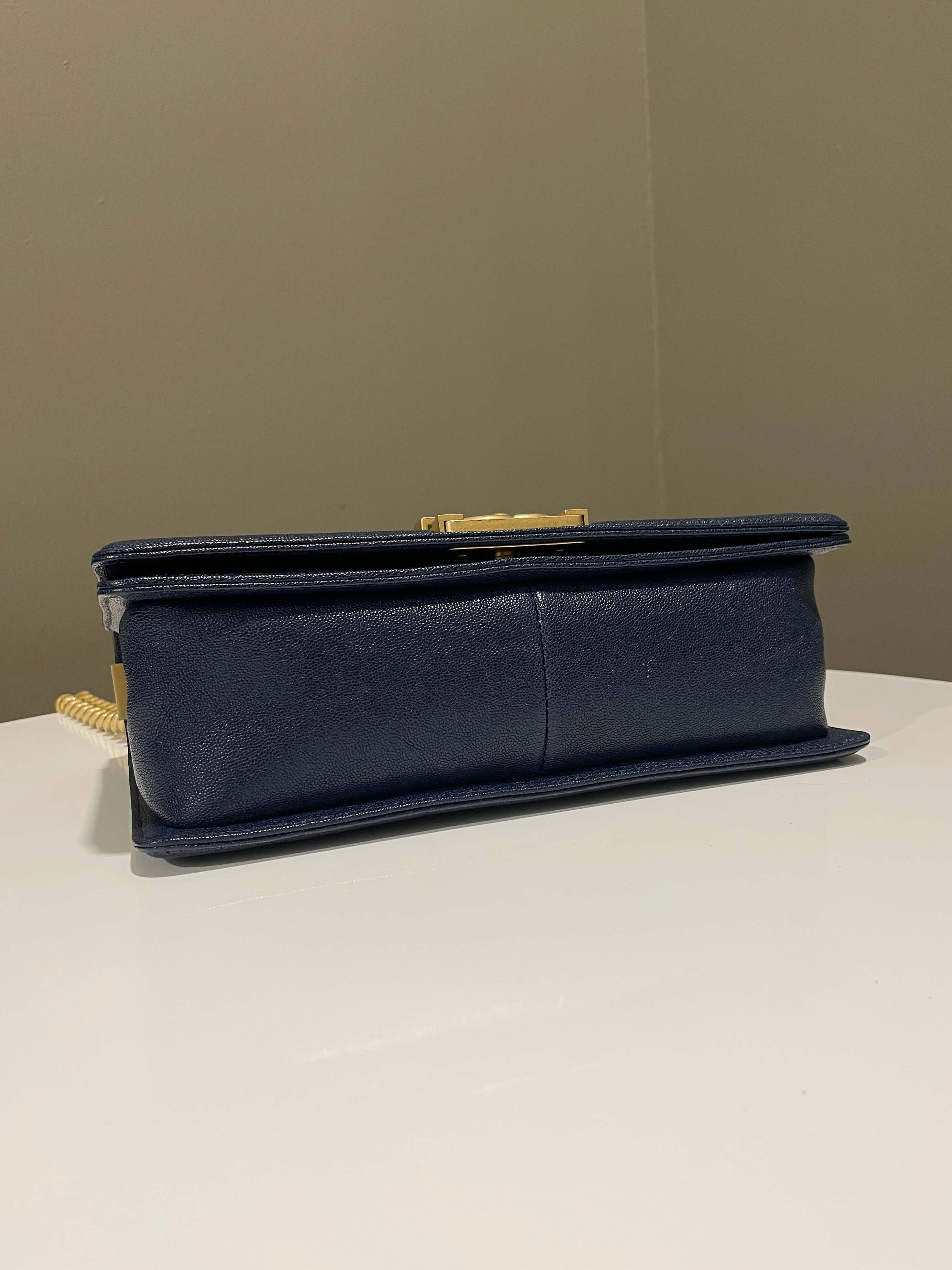 Chanel Quilted Boy Old Medium Navy Caviar