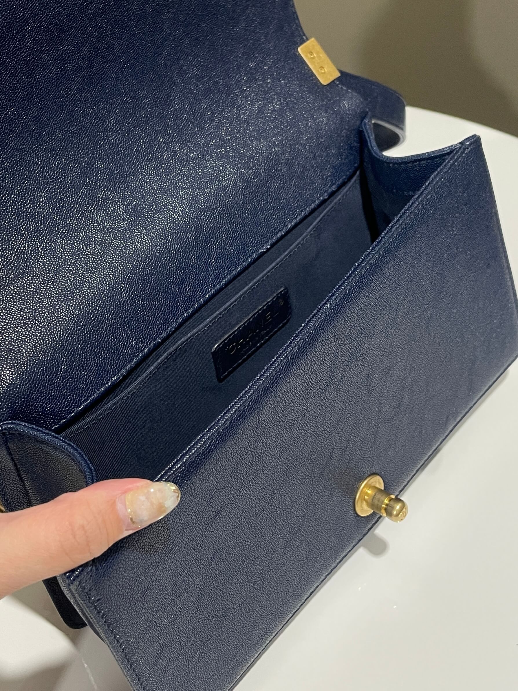 Chanel Quilted Boy Old Medium Navy Caviar