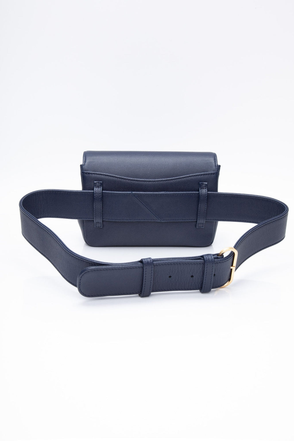 CHANEL Blue Navy Grained Calfskin Embroidered Captain Gold Flap Belt Bag