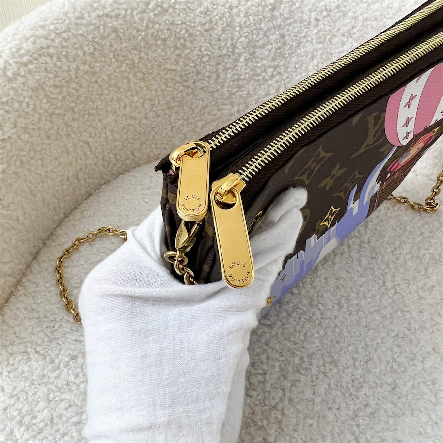 LV Christmas 2019 Hot Air Balloon Double Zip Pochette in Monogram Canvas GHW