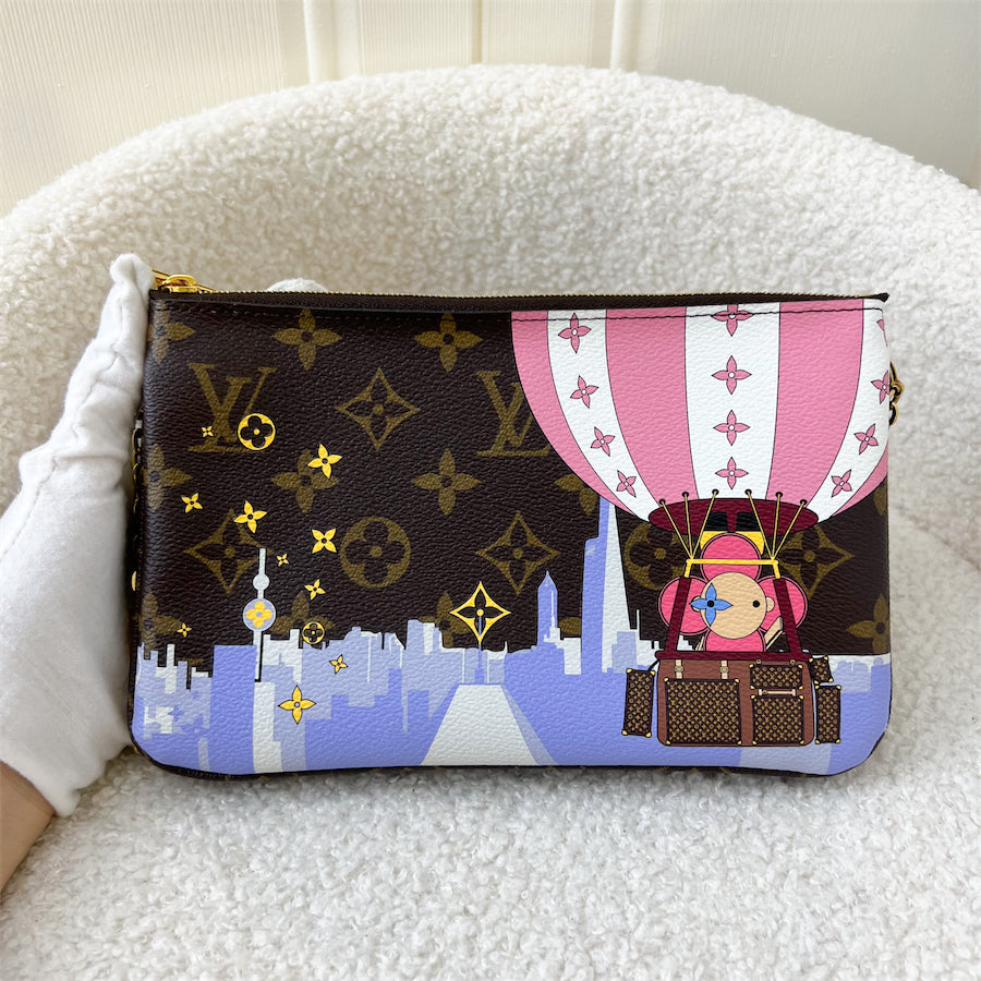 LV Christmas 2019 Hot Air Balloon Double Zip Pochette in Monogram Canvas GHW