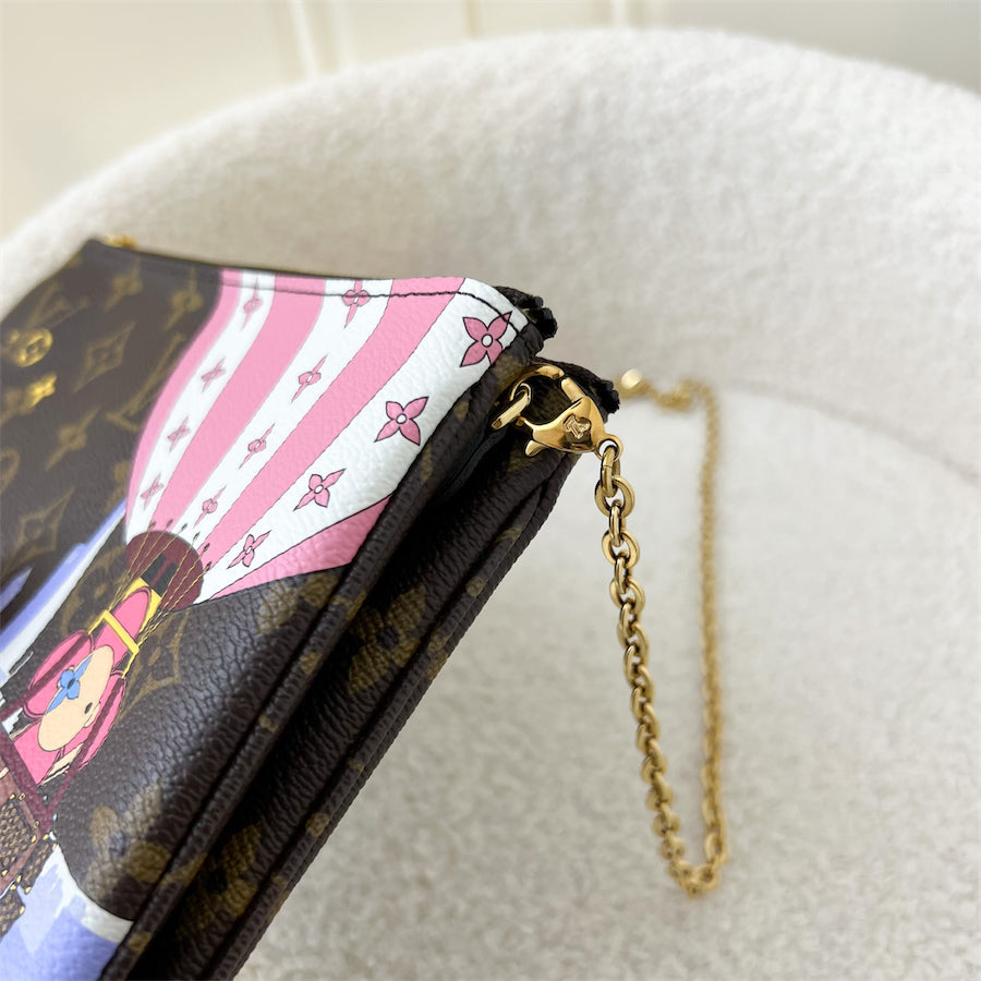 LV Christmas 2019 Hot Air Balloon Double Zip Pochette in Monogram Canvas GHW