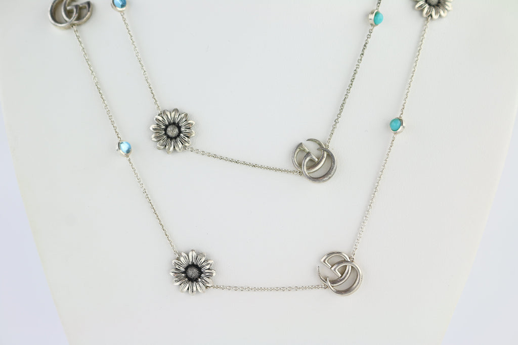 Sterling Silver Marmont Double G & Daisy Long Necklace