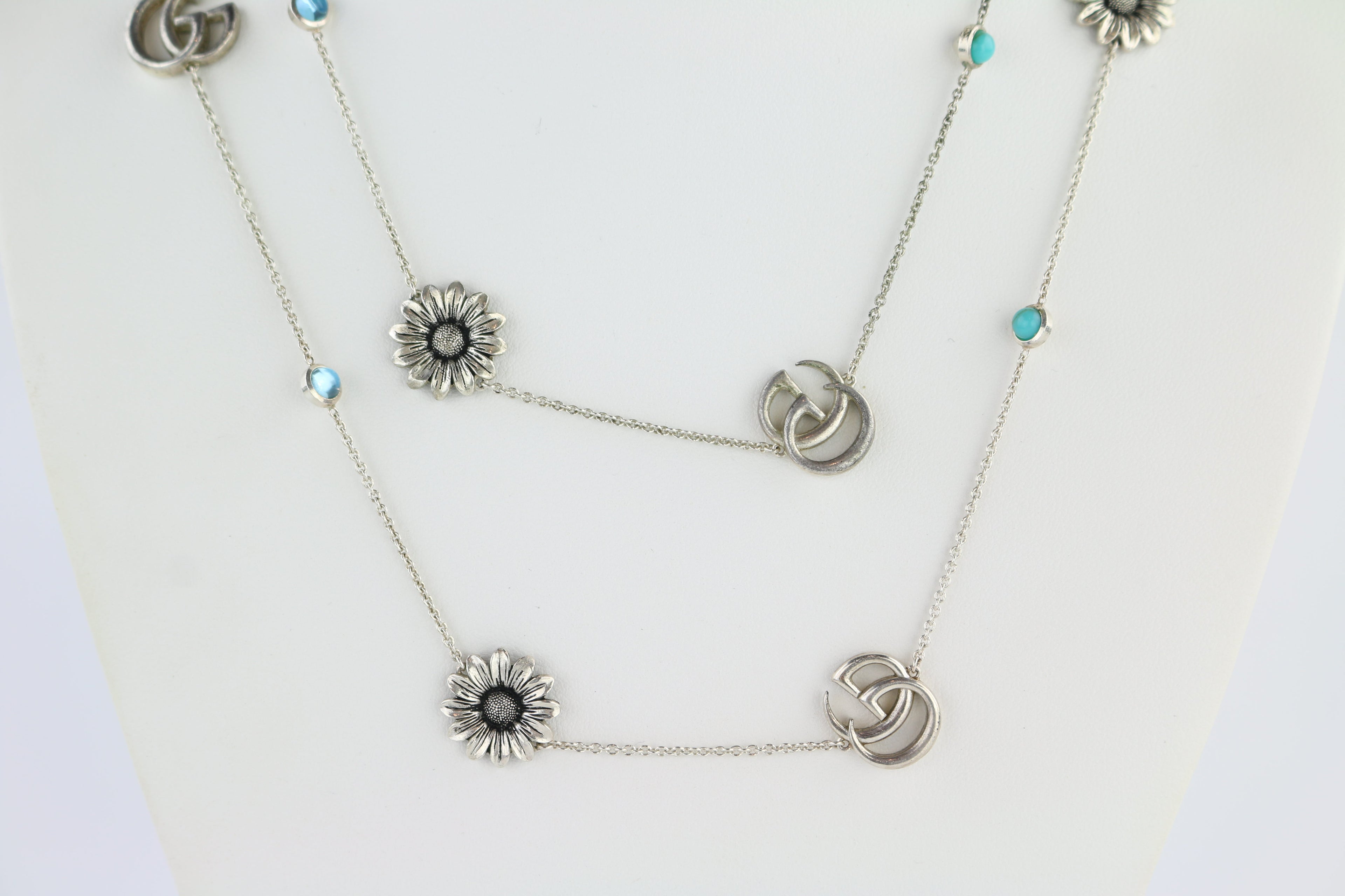 Sterling Silver Marmont Double G & Daisy Long Necklace