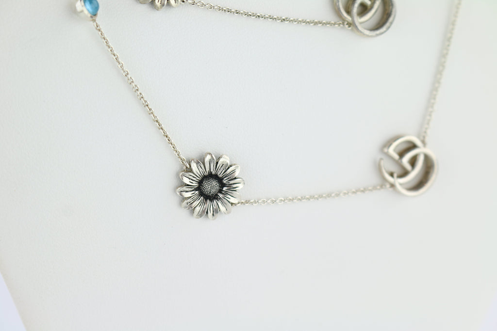 Sterling Silver Marmont Double G & Daisy Long Necklace
