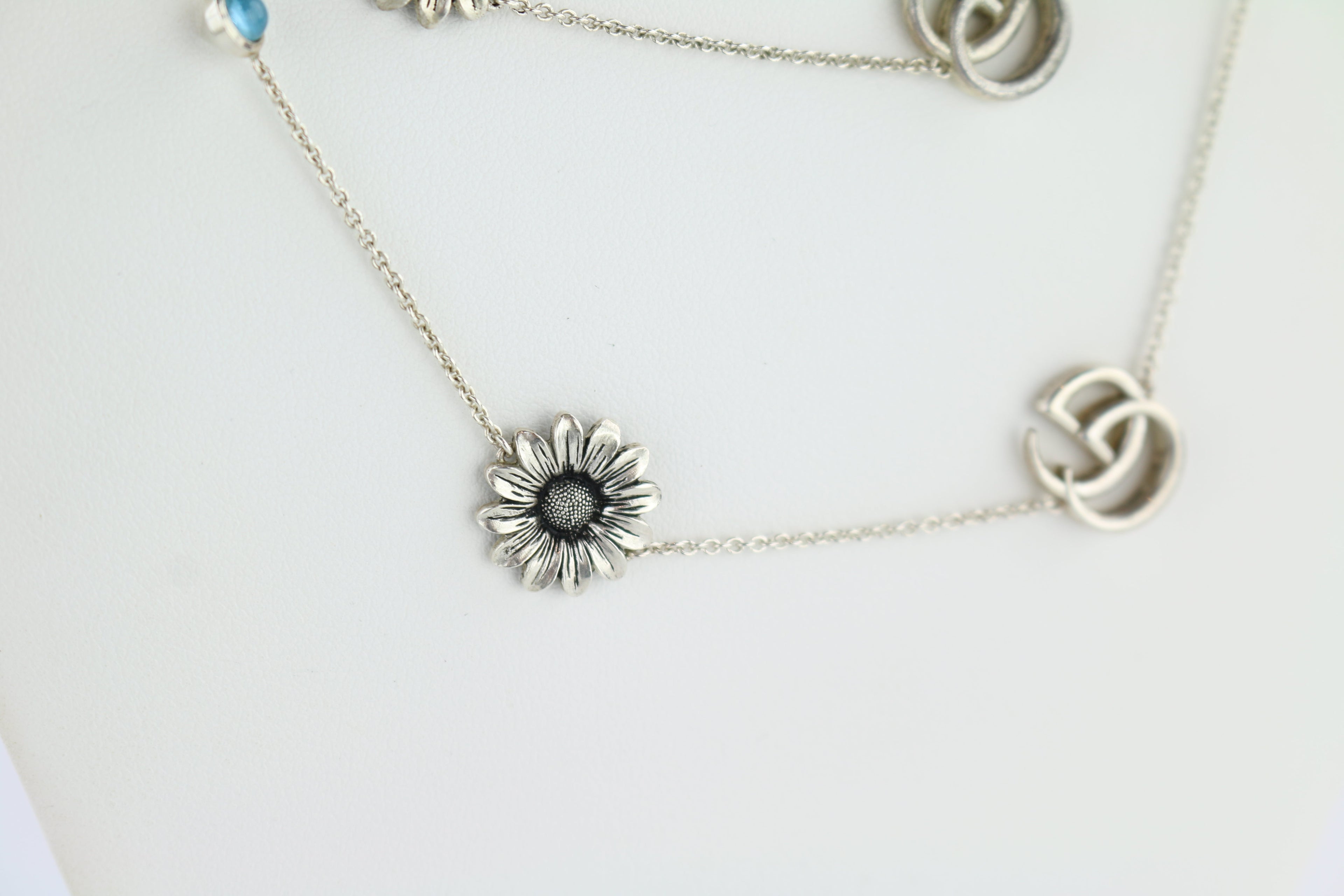 Sterling Silver Marmont Double G & Daisy Long Necklace
