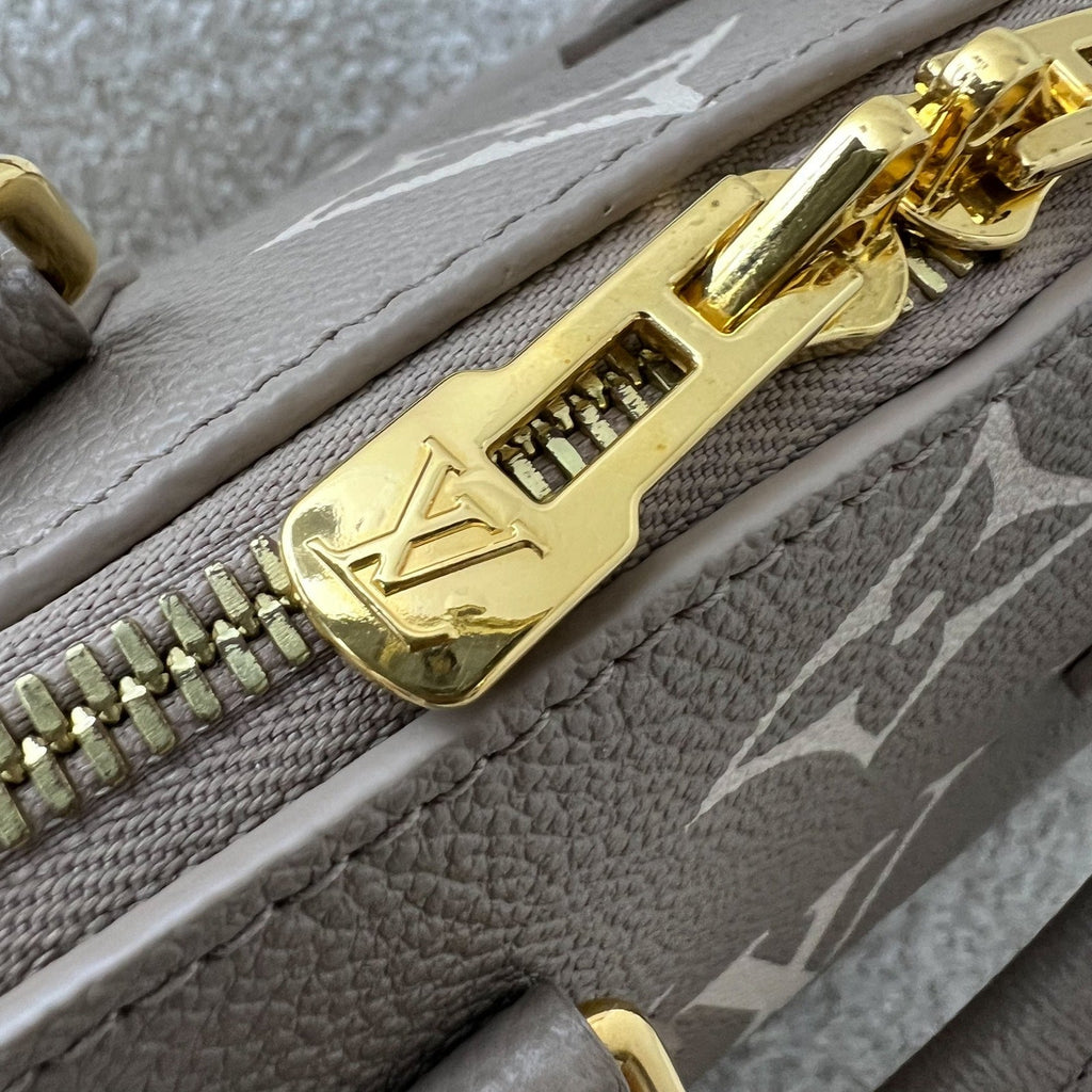 LV Speedy Bandouliere 20 in Tourterelle / Creme Giant Monogram Empreinte Leather and GHW