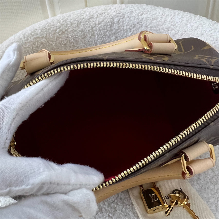 LV Speedy Bandouliere 20 in Monogram Canvas and Pink Patterned Strap
