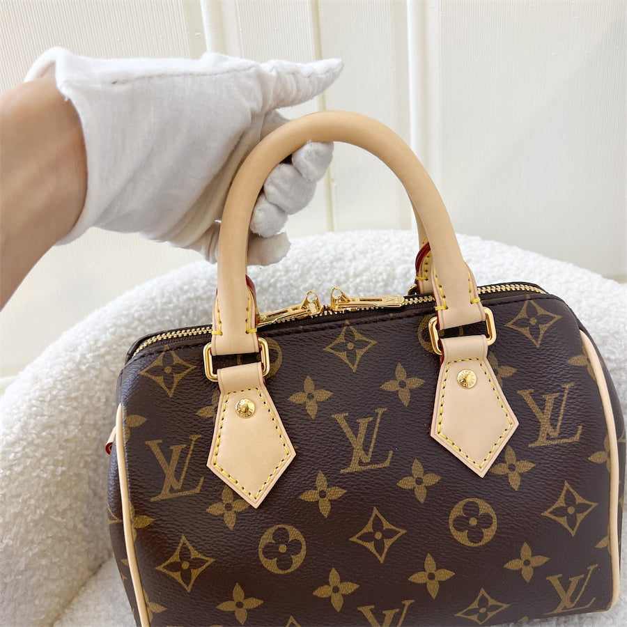 LV Speedy Bandouliere 20 in Monogram Canvas and Pink Patterned Strap
