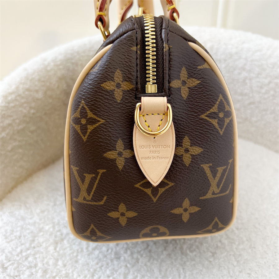 LV Speedy Bandouliere 20 in Monogram Canvas and Pink Patterned Strap