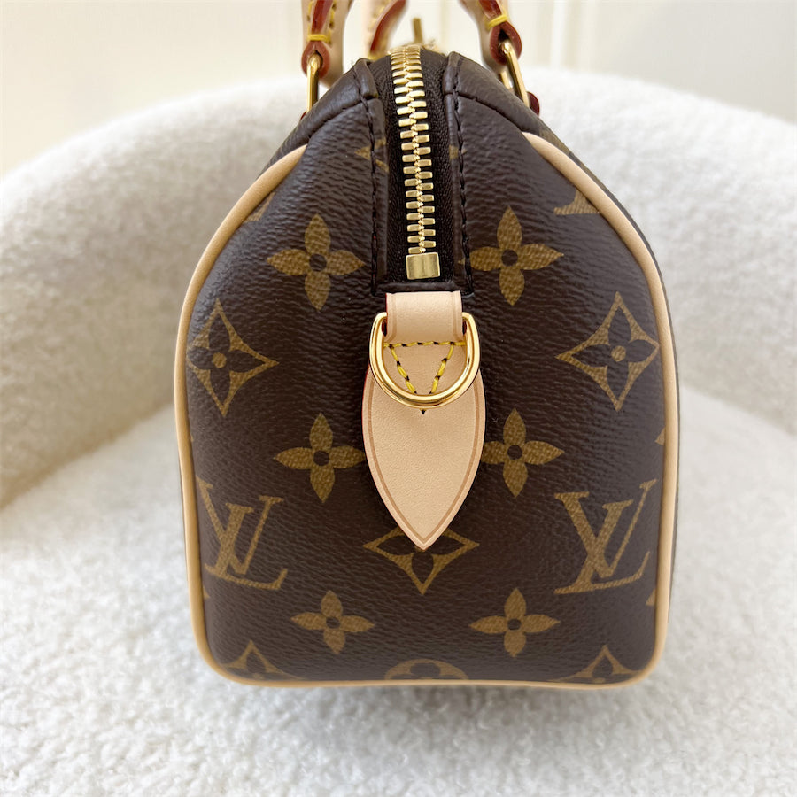 LV Speedy Bandouliere 20 in Monogram Canvas and Pink Patterned Strap