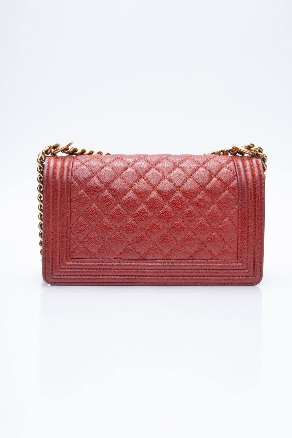 CHANEL Dark Orange Caviar Quilted Medium Boy Flap Bag