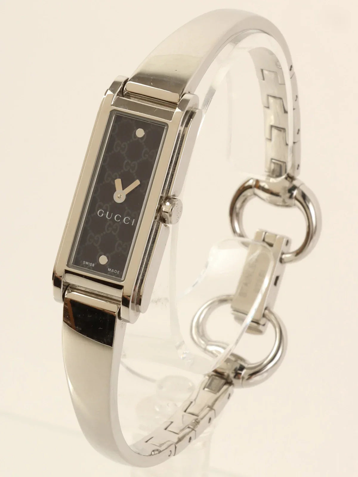 GUCCI Rectangular Gg Face Bangle Watch Silver/Black