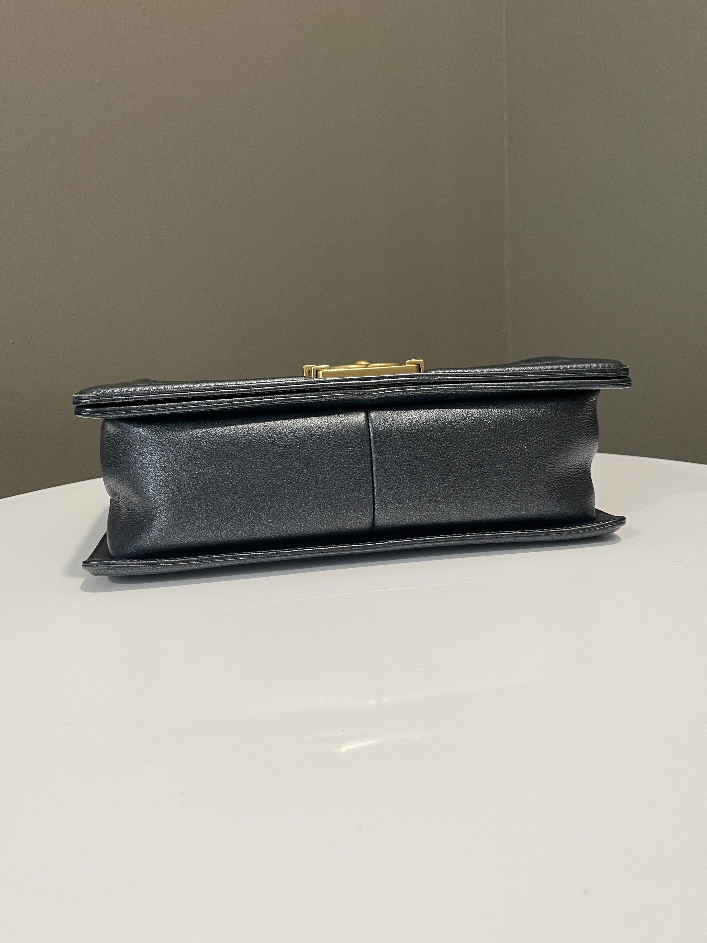 Chanel Quilted Boy Old Medium Iridescent Grey Blue Calf
