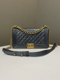Chanel Quilted Boy Old Medium Iridescent Grey Blue Calf