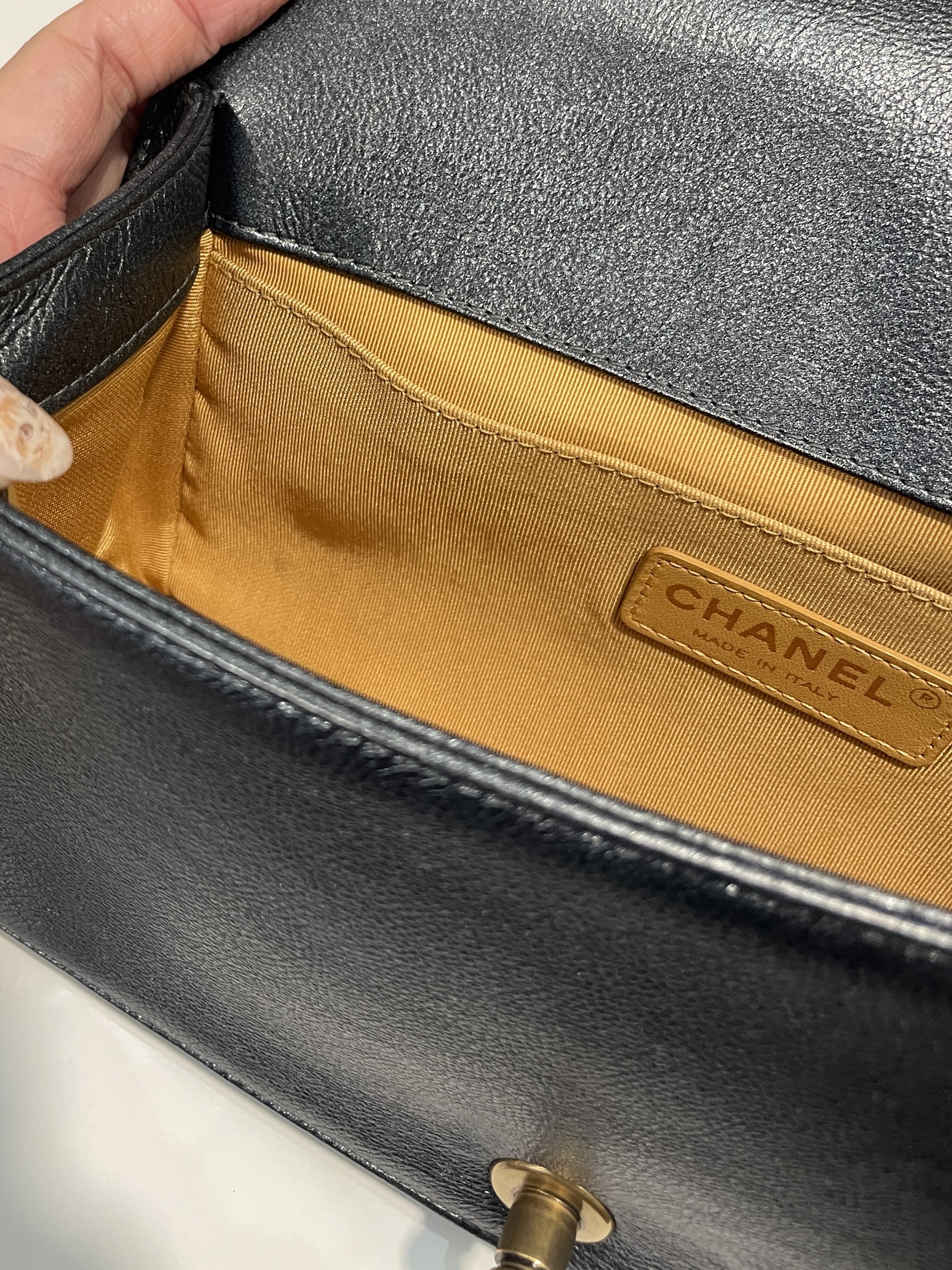 Chanel Quilted Boy Old Medium Iridescent Grey Blue Calf