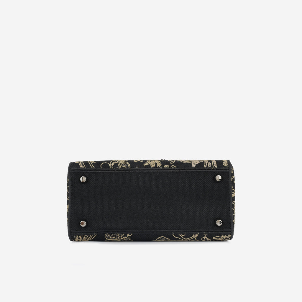 Medium Lady D-Lite - Black Embroidered Toile