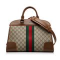 Brown Gucci GG Supreme Web Duffle Tote Satchel