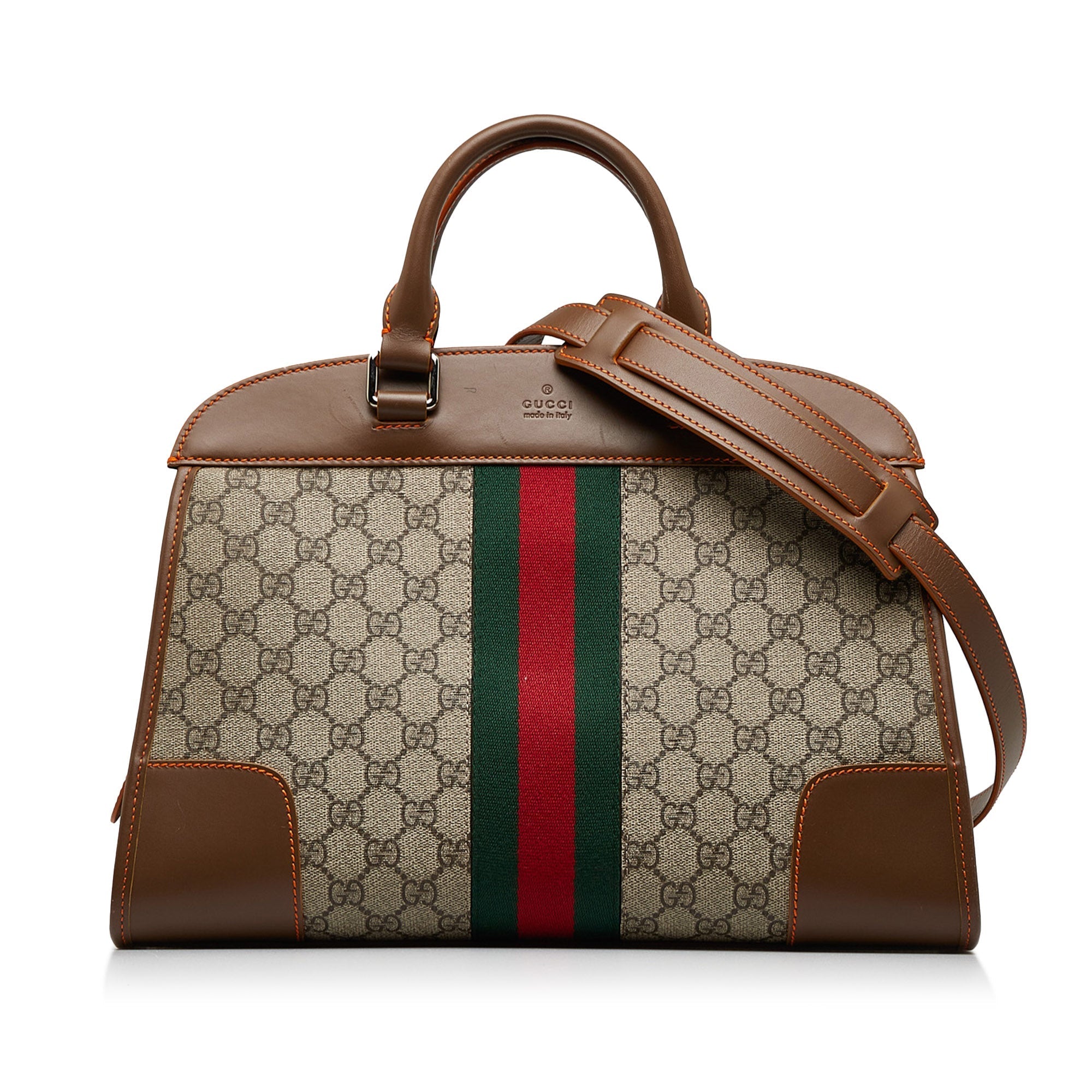 Brown Gucci GG Supreme Web Duffle Tote Satchel
