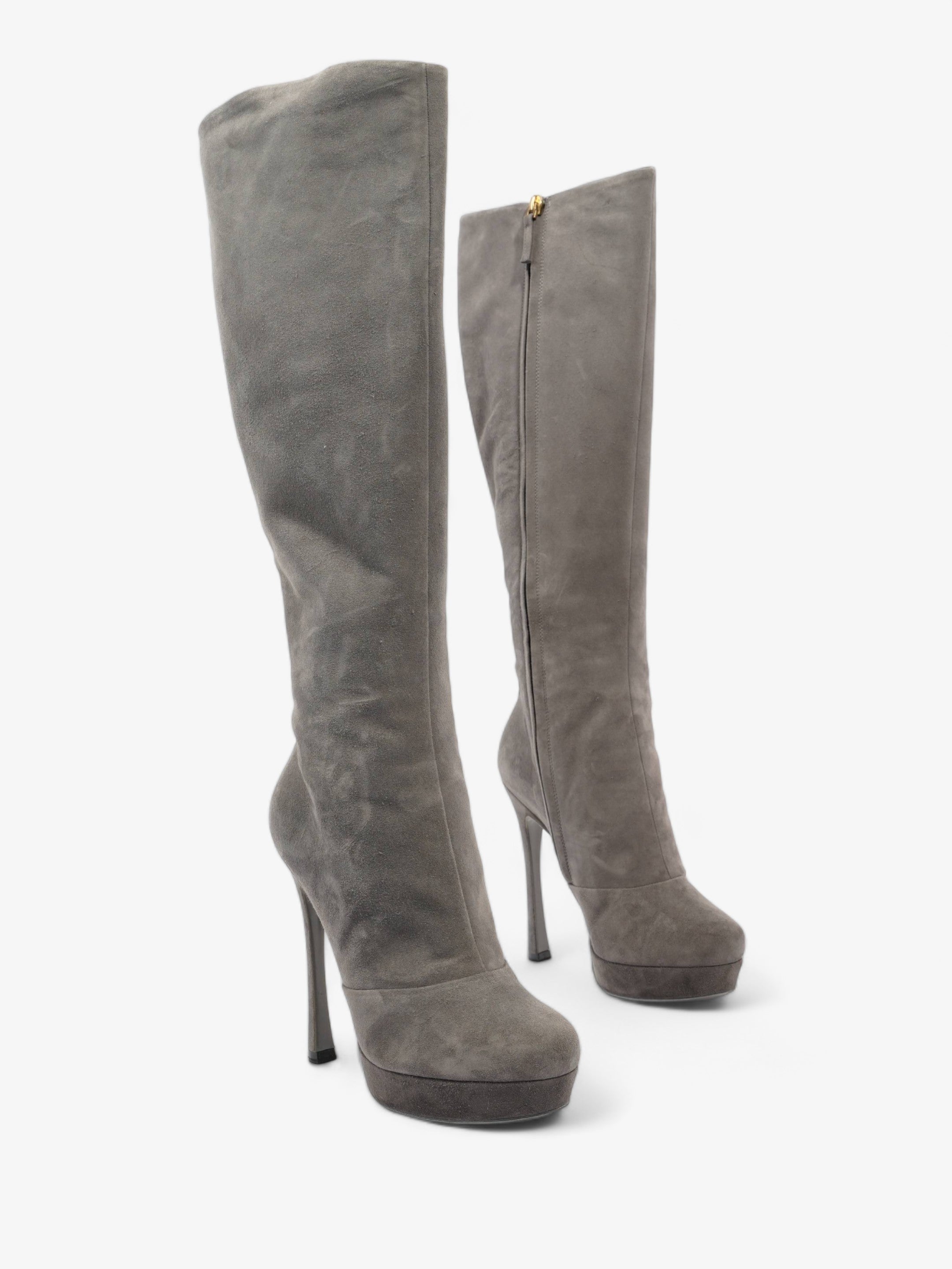 Saint Laurent Gisele Boots 105 Grey Suede EU 38.5 UK 5.5