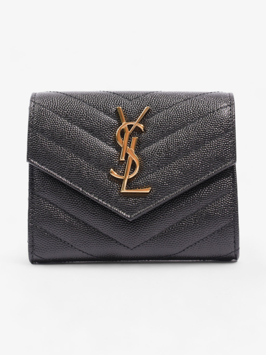 Saint Laurent Cassandra Compact Tri-Fold Wallet Black Calfskin Leather