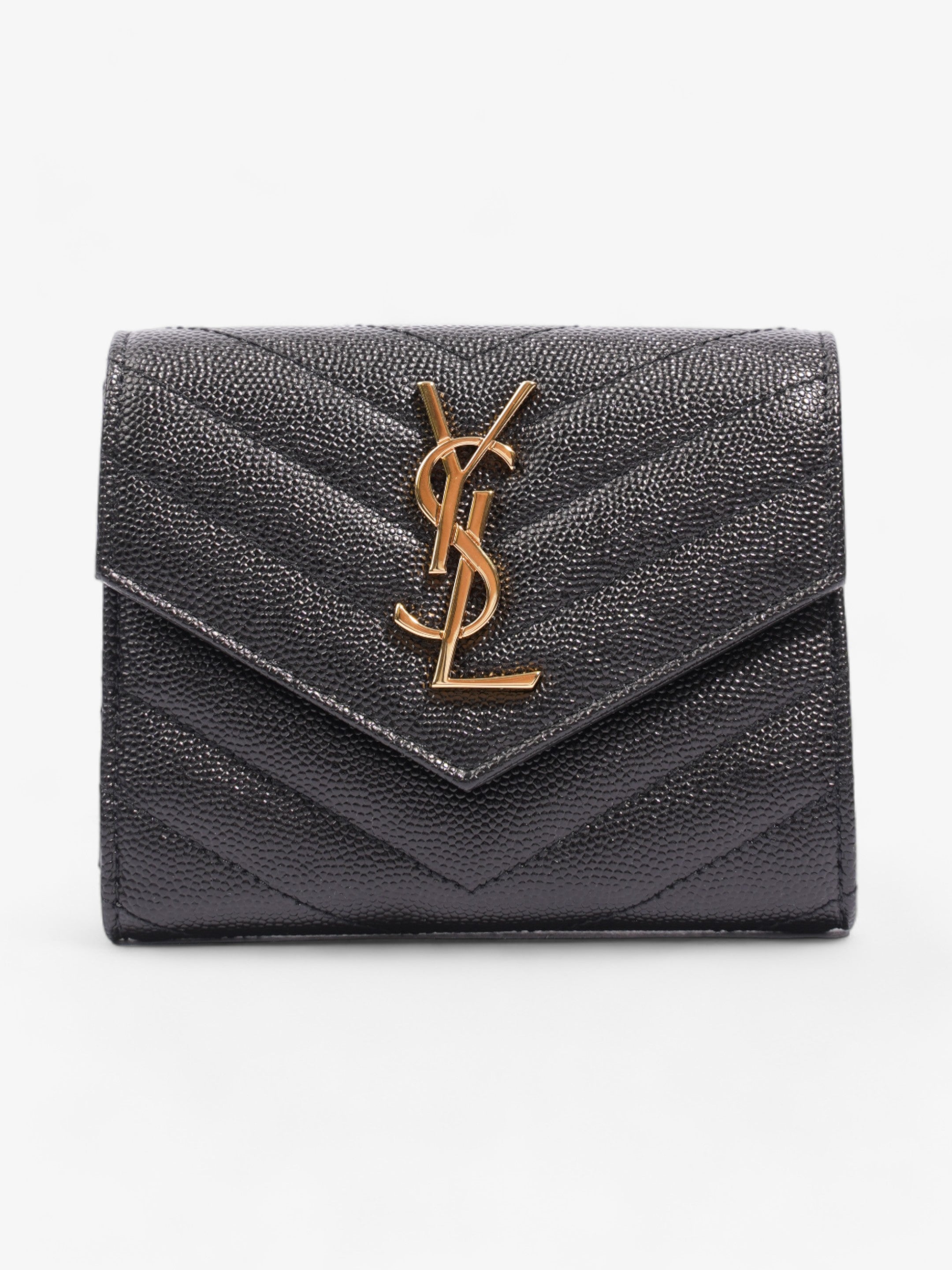 Saint Laurent Cassandra Compact Tri-Fold Wallet Black Calfskin Leather