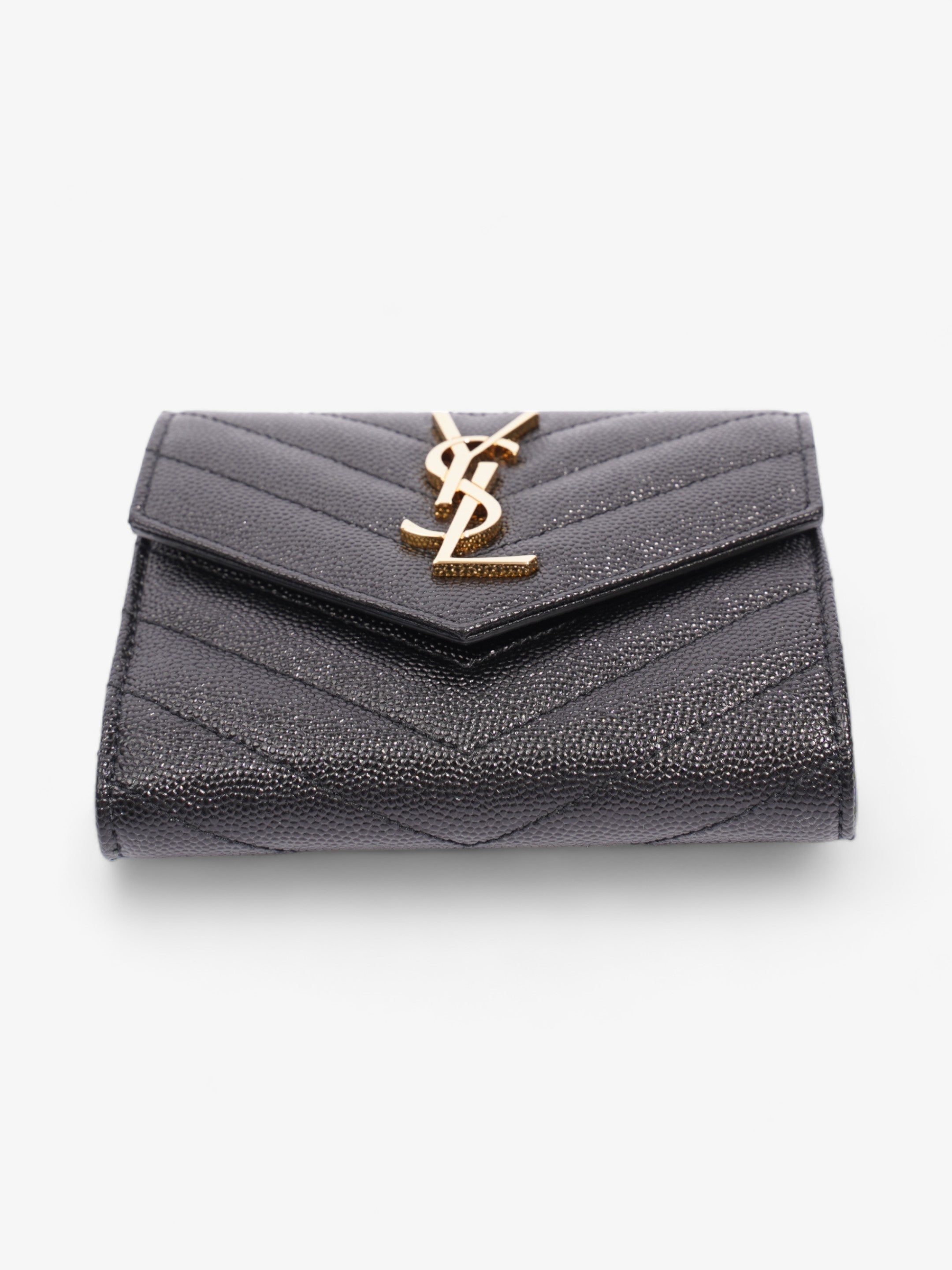 Saint Laurent Cassandra Compact Tri-Fold Wallet Black Calfskin Leather